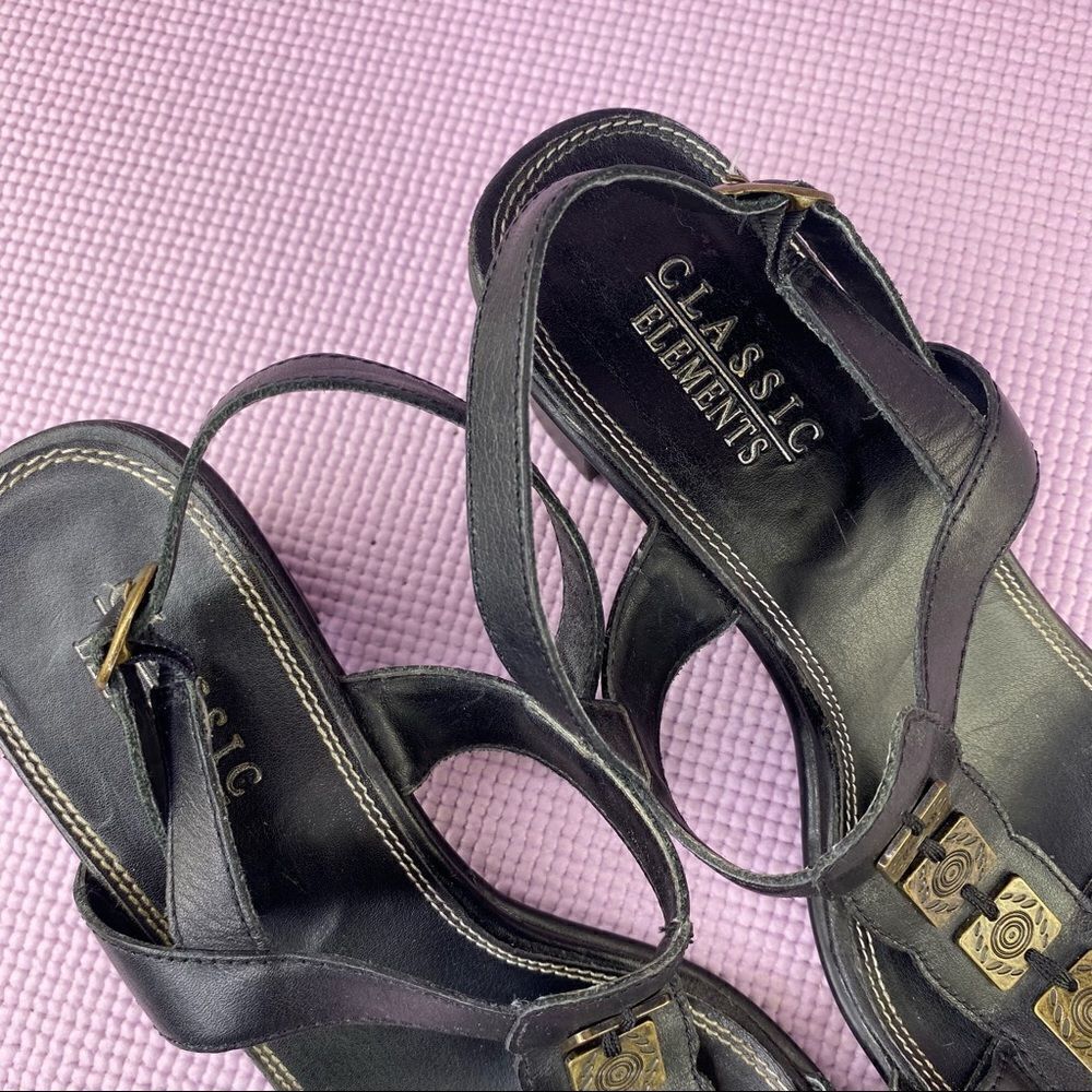 Classic Elements Shoshanna Square Toe Block Heel Sandal Black Size 9 Leather - Picture 7 of 12